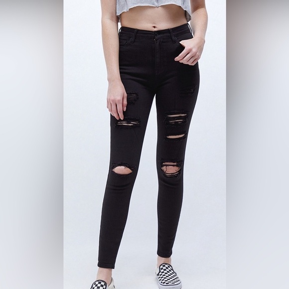 PACSUN Black Ripped High Waisted Jeggings Size 24 - Picture 1 of 10